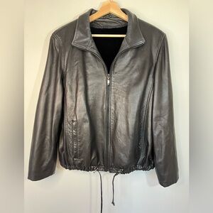 Vintage Y2K 90’s Winlit Black Leather Jacket with Removable Plush Liner Womens L